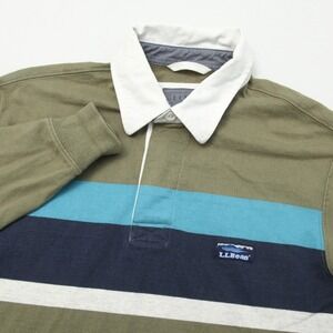 L.L. Bean Men's Small S Traditional Fit Rugby Polo Shirt Striped 100% Cotton